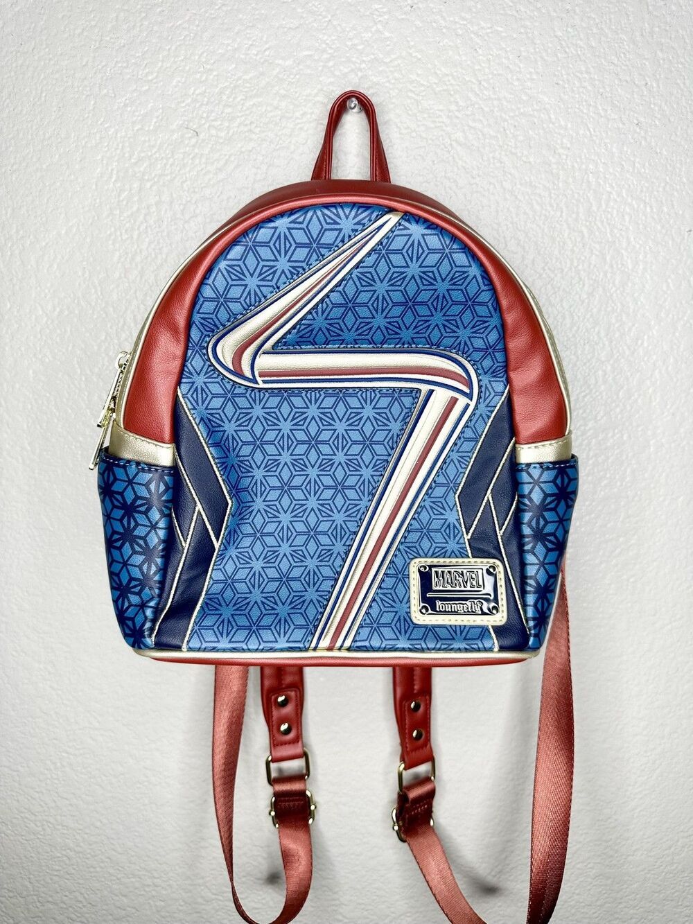 Loungefly Mini Backpack Bag Womens Blue Red Marvel Geometric Faux Leather Disney